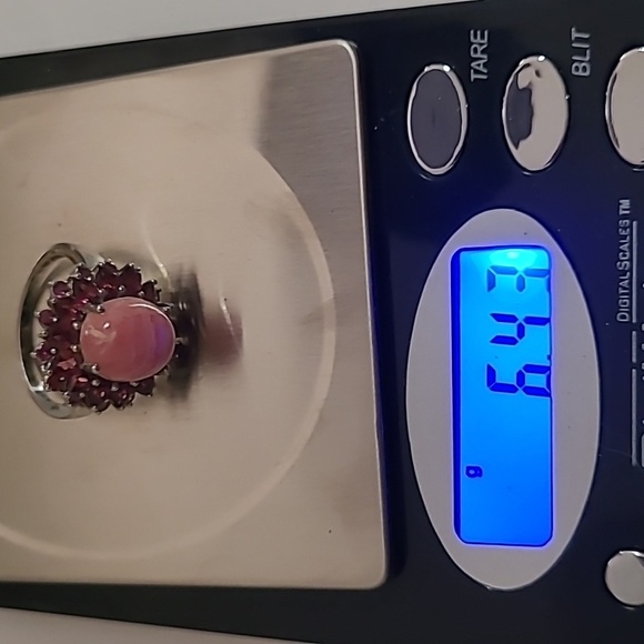 RING 5ct Pink Banded Rhodochrosite Double Amethyst Halo Sterling Silver - Picture 5 of 10